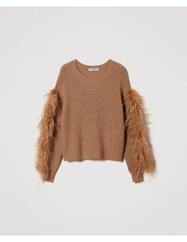 TWINSET MAGLIA MISTO LANA CON PIUME
