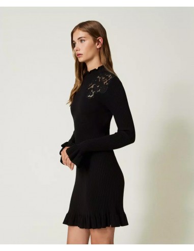 TWINSET ABITO CORTO IN MAGLIA CON PIZZO
