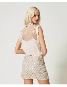 TWINSET TOP IN TULLE E PIZZO