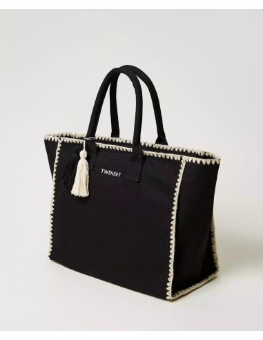 TWINSET SHOPPER IN CANVAS CON RICAMI