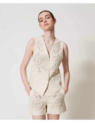 TWINSET GILET MISTO LINO CON RICAMO