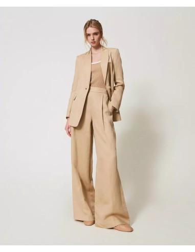 TWINSET PANTALONE MISTO LINO