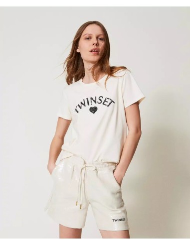 TWINSET T-SHIRT CON LOGO IN PAILLETTES