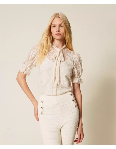 TWINSET CAMICIA IN PIZZO CON FIOCCO