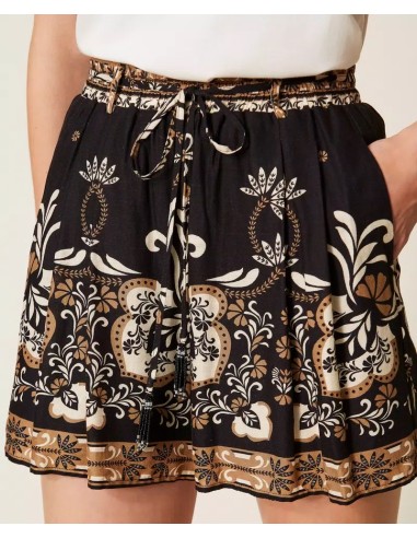 TWINSET SHORTS IN MISTO LINO STAMPATO